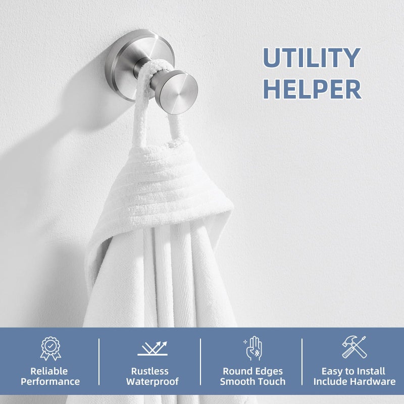 Angle Simple Bath Towel Hook Brushed Nickel, SUS304 Stainless Steel Bathroom Cabinet Closet Clothes Towel Holder, Bathrobe Hanger Wall Mounted - Image 3